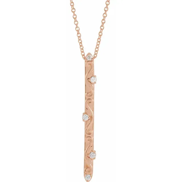 14K Rose .07 CTW Diamond Vintage-Inspired 16-18" Necklace