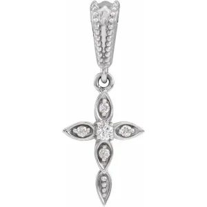 14K White .03 CTW Diamond Petite Vintage-Inspired Cross Pendant
