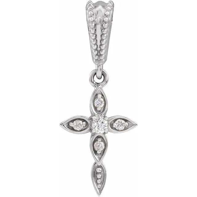 14K White .03 CTW Diamond Petite Vintage-Inspired Cross Pendant