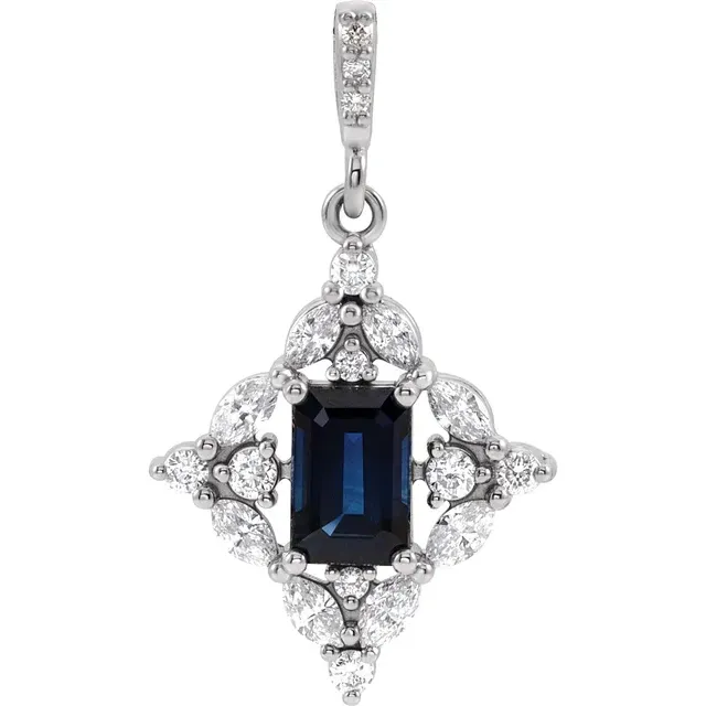 14K White Blue Sapphire & 1/3 CTW Diamond 16-18" Necklace