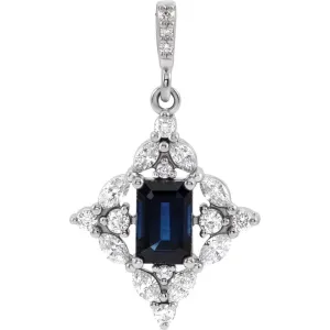14K White Blue Sapphire & 1/3 CTW Diamond 16-18" Necklace