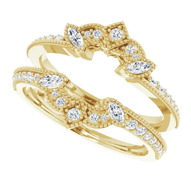 14K Yellow 3/8 CTW Diamond Art Deco Milgrain Ring Guard