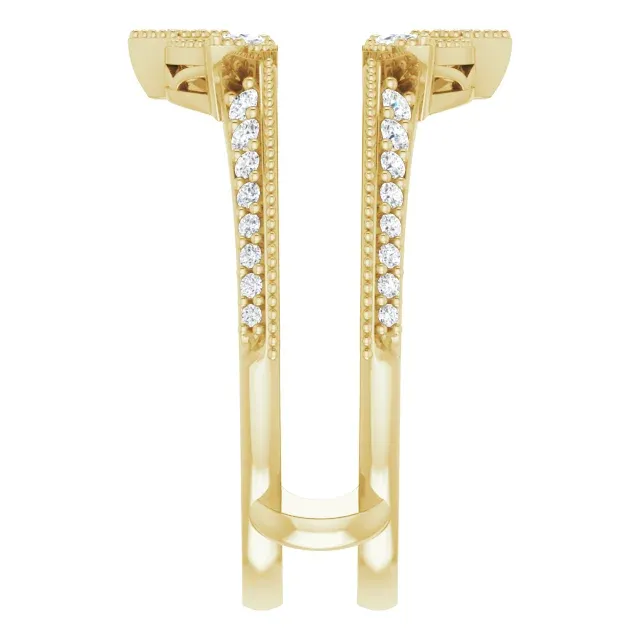 14K Yellow 3/8 CTW Diamond Art Deco Milgrain Ring Guard