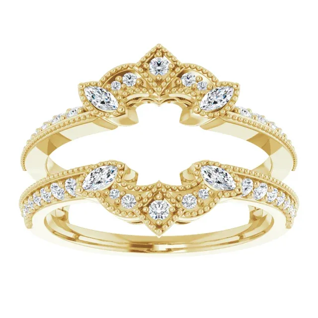 14K Yellow 3/8 CTW Diamond Art Deco Milgrain Ring Guard