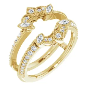 14K Yellow 3/8 CTW Diamond Art Deco Milgrain Ring Guard
