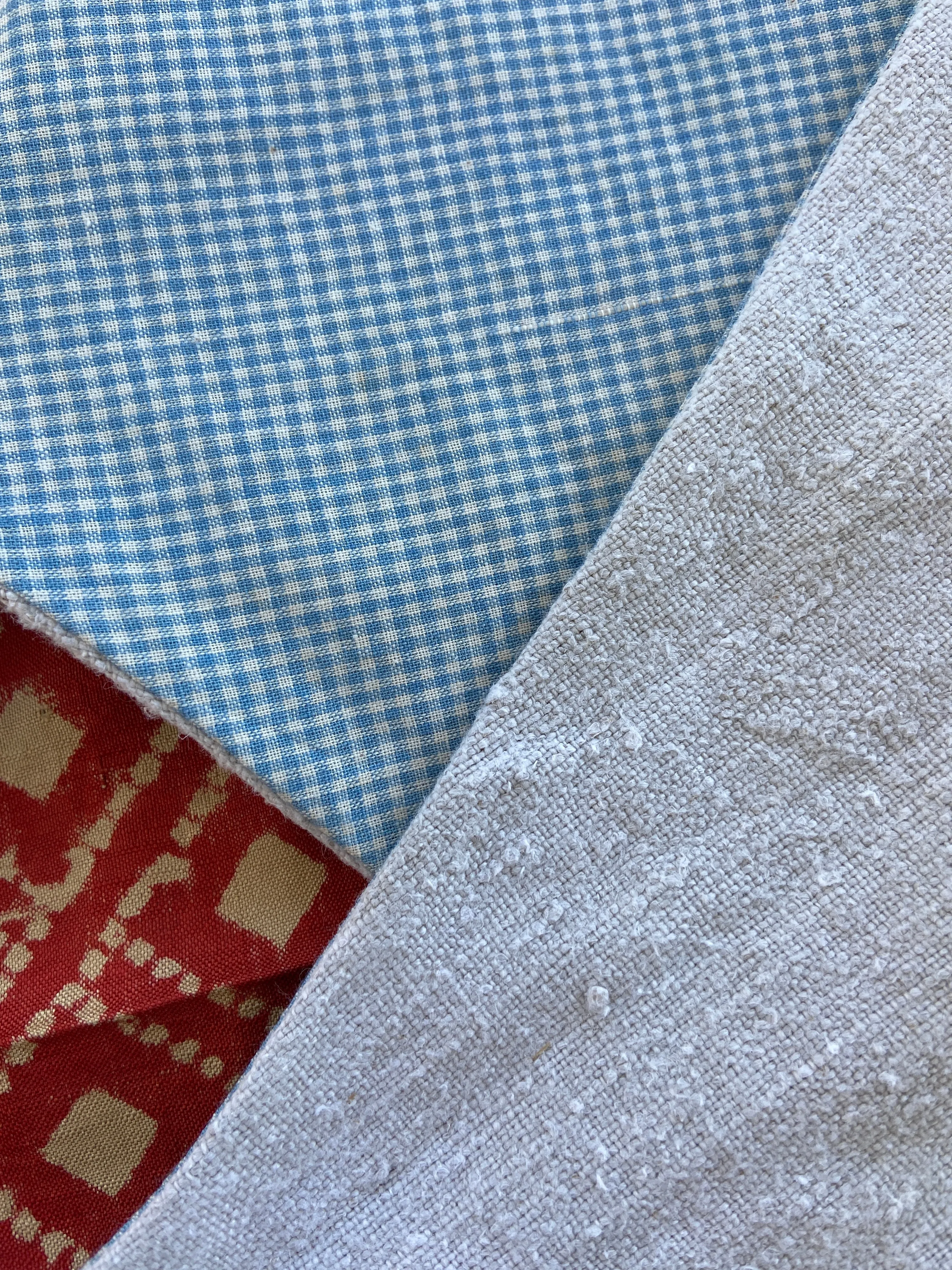 1940's Inspired Linen/ Blue Gingham Tie Front Top