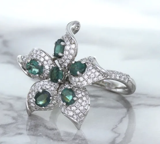 2.01ctw Oval Alexandrite Ring with Diamond Accents in 18K White Gold