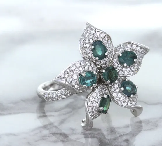 2.01ctw Oval Alexandrite Ring with Diamond Accents in 18K White Gold