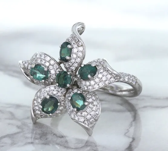2.01ctw Oval Alexandrite Ring with Diamond Accents in 18K White Gold