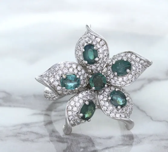 2.01ctw Oval Alexandrite Ring with Diamond Accents in 18K White Gold
