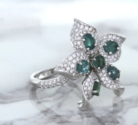 2.01ctw Oval Alexandrite Ring with Diamond Accents in 18K White Gold