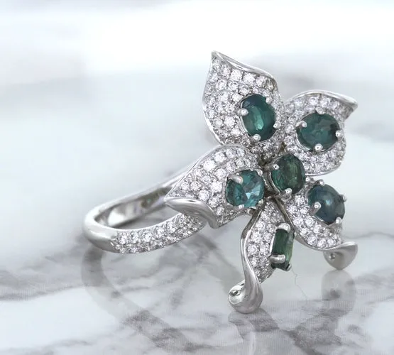 2.01ctw Oval Alexandrite Ring with Diamond Accents in 18K White Gold