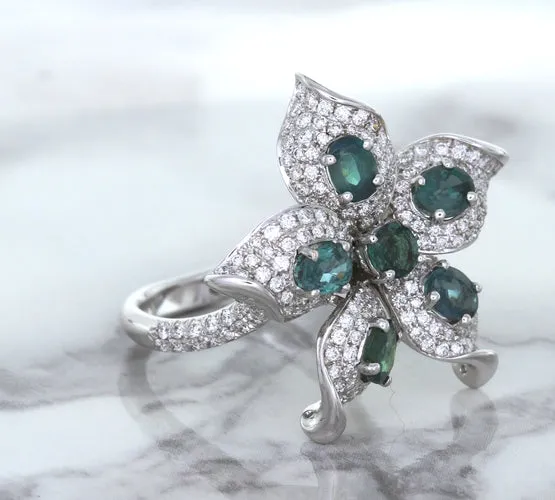 2.01ctw Oval Alexandrite Ring with Diamond Accents in 18K White Gold