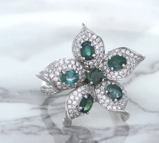 2.01ctw Oval Alexandrite Ring with Diamond Accents in 18K White Gold