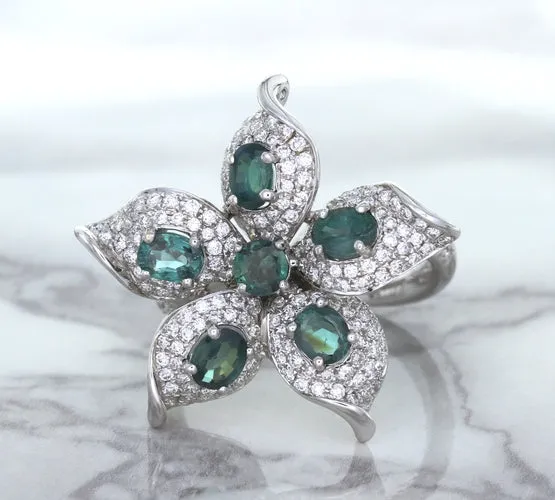 2.01ctw Oval Alexandrite Ring with Diamond Accents in 18K White Gold