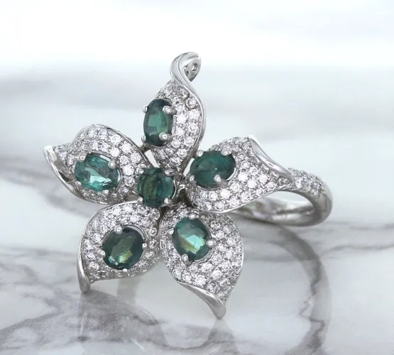 2.01ctw Oval Alexandrite Ring with Diamond Accents in 18K White Gold