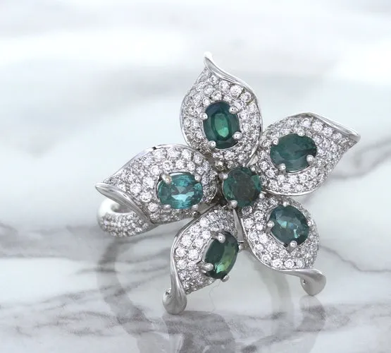 2.01ctw Oval Alexandrite Ring with Diamond Accents in 18K White Gold