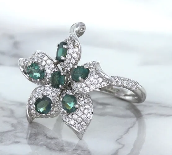 2.01ctw Oval Alexandrite Ring with Diamond Accents in 18K White Gold