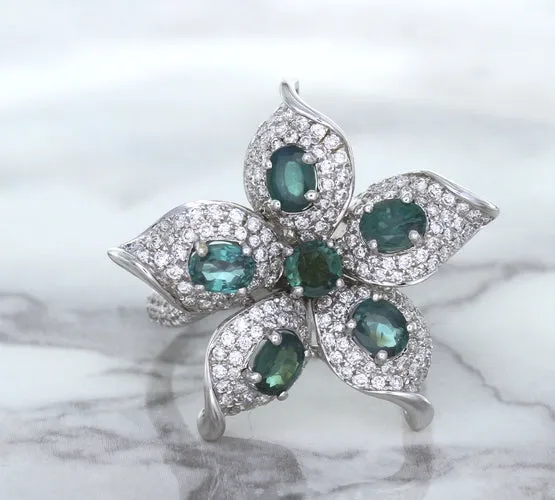2.01ctw Oval Alexandrite Ring with Diamond Accents in 18K White Gold