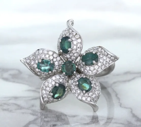 2.01ctw Oval Alexandrite Ring with Diamond Accents in 18K White Gold