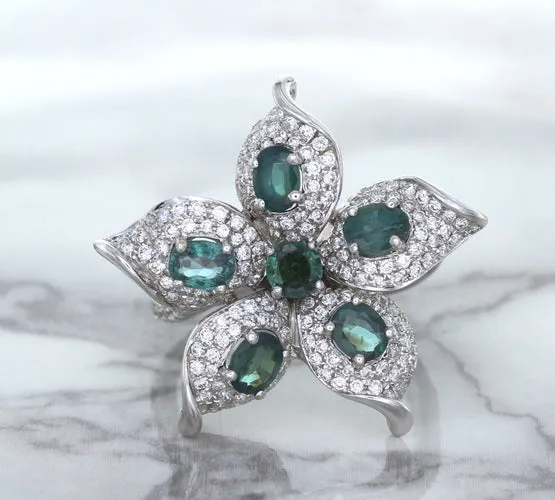 2.01ctw Oval Alexandrite Ring with Diamond Accents in 18K White Gold