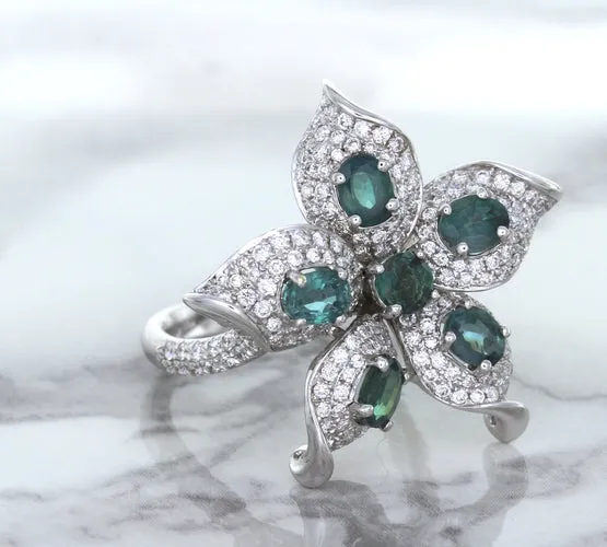 2.01ctw Oval Alexandrite Ring with Diamond Accents in 18K White Gold