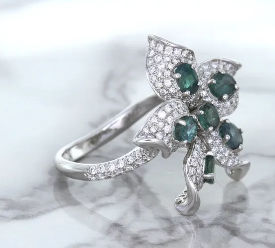 2.01ctw Oval Alexandrite Ring with Diamond Accents in 18K White Gold