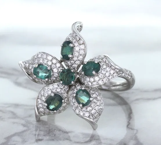 2.01ctw Oval Alexandrite Ring with Diamond Accents in 18K White Gold