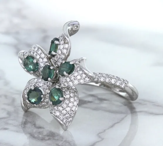 2.01ctw Oval Alexandrite Ring with Diamond Accents in 18K White Gold