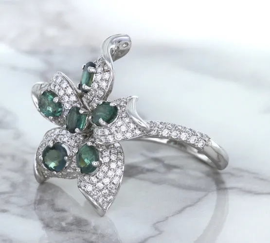 2.01ctw Oval Alexandrite Ring with Diamond Accents in 18K White Gold