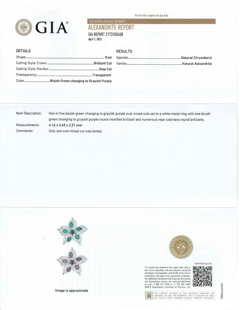 2.01ctw Oval Alexandrite Ring with Diamond Accents in 18K White Gold
