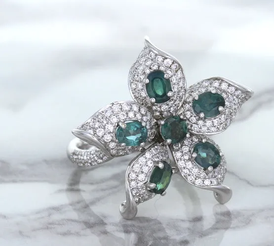 2.01ctw Oval Alexandrite Ring with Diamond Accents in 18K White Gold