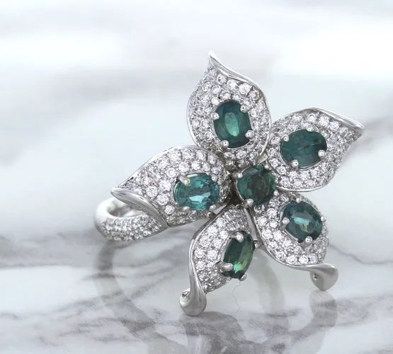 2.01ctw Oval Alexandrite Ring with Diamond Accents in 18K White Gold