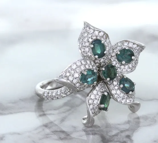 2.01ctw Oval Alexandrite Ring with Diamond Accents in 18K White Gold