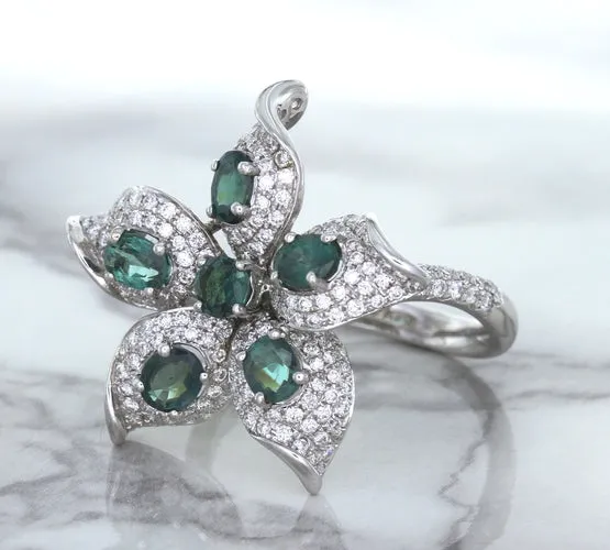 2.01ctw Oval Alexandrite Ring with Diamond Accents in 18K White Gold