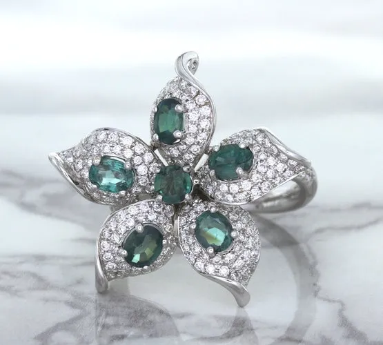 2.01ctw Oval Alexandrite Ring with Diamond Accents in 18K White Gold
