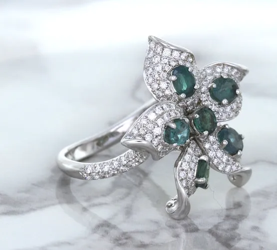 2.01ctw Oval Alexandrite Ring with Diamond Accents in 18K White Gold