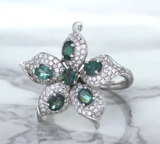 2.01ctw Oval Alexandrite Ring with Diamond Accents in 18K White Gold