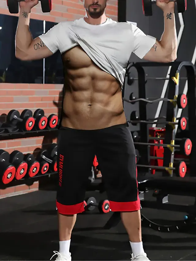 3D Graphic Printed Short Sleeve Shirts Muscle Figure