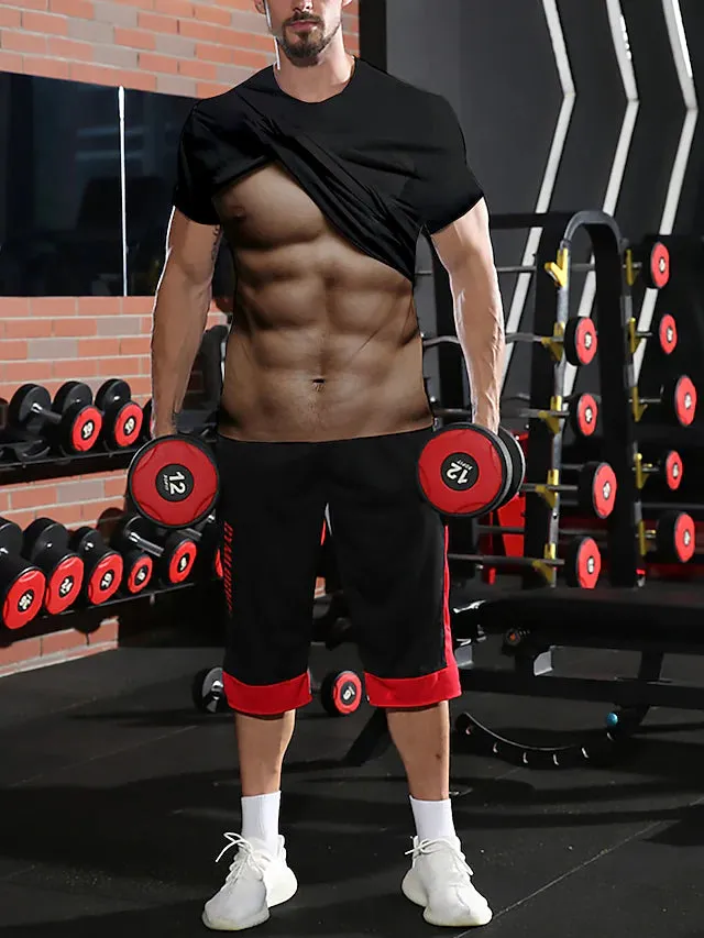 3D Graphic Printed Short Sleeve Shirts Muscle Figure