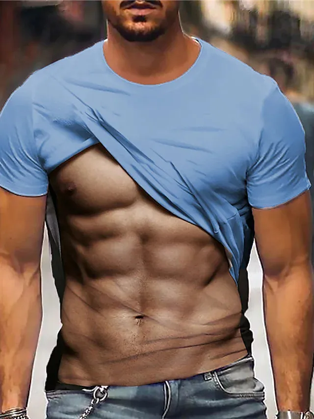 3D Graphic Printed Short Sleeve Shirts Muscle Figure