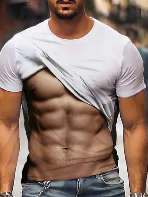 3D Graphic Printed Short Sleeve Shirts Muscle Figure