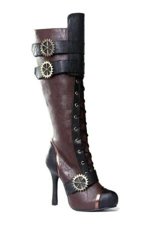 420-QUINLEY Knee Boot  | Brown Faux Leather