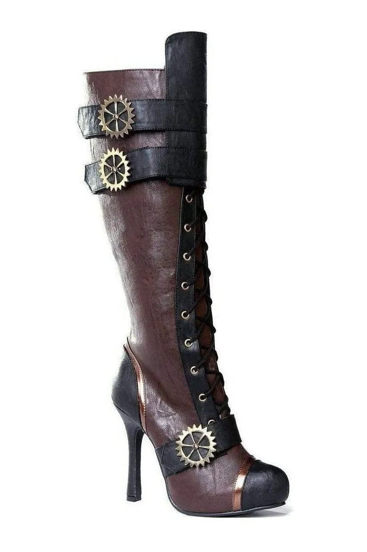 420-QUINLEY Knee Boot  | Brown Faux Leather