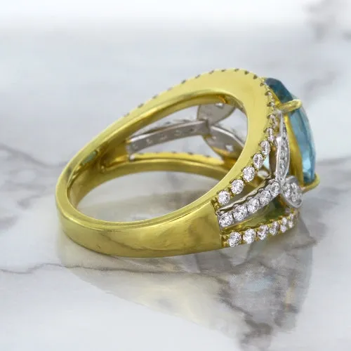 5.29ct Oval Blue Zircon Ring with Diamond Accents in 18K Yellow Gold