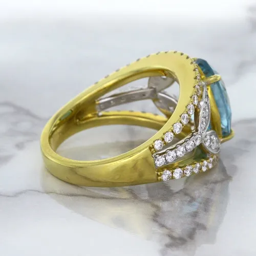 5.29ct Oval Blue Zircon Ring with Diamond Accents in 18K Yellow Gold