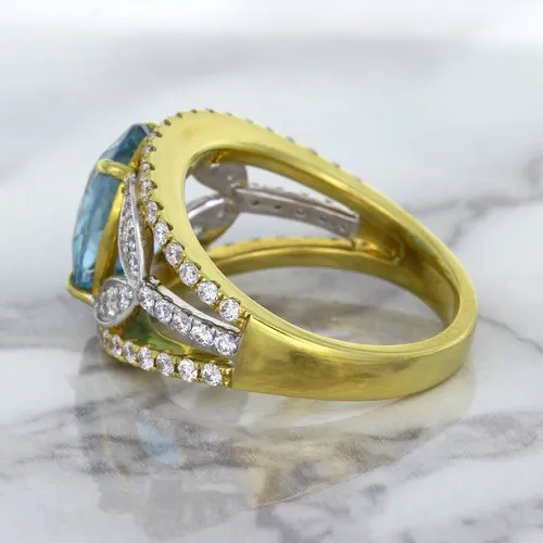5.29ct Oval Blue Zircon Ring with Diamond Accents in 18K Yellow Gold