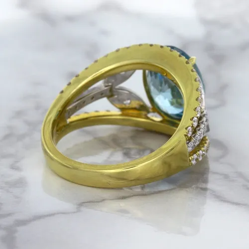 5.29ct Oval Blue Zircon Ring with Diamond Accents in 18K Yellow Gold