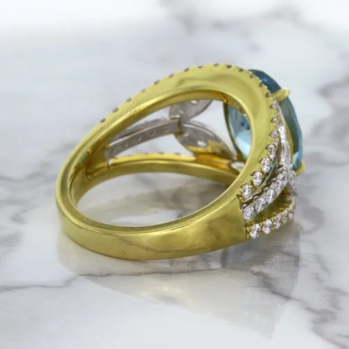 5.29ct Oval Blue Zircon Ring with Diamond Accents in 18K Yellow Gold