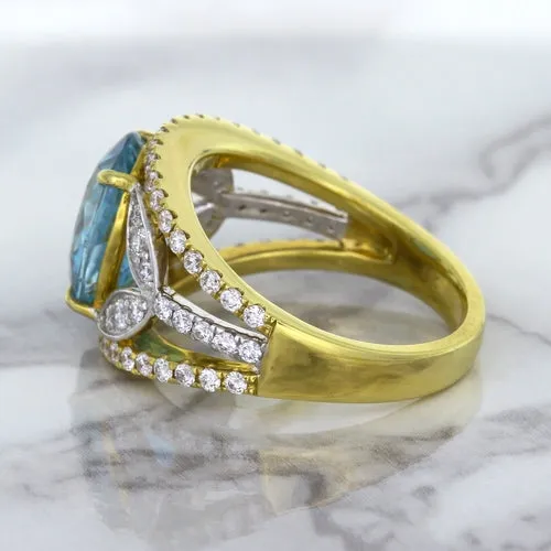 5.29ct Oval Blue Zircon Ring with Diamond Accents in 18K Yellow Gold